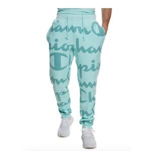 Champion Reverse Weave Men's All Over Print Jogger Pants Elastic Waist Green M